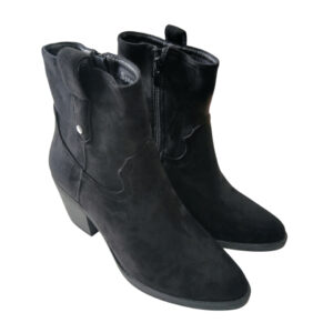 Stylowe botki kowbojki damskie czarne zimowe z zamkiem