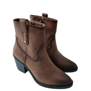 Stylowe botki kowbojki damskie brązowe zimowe z zamkiem