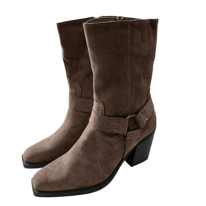 Botki kozaczki damskie ocieplane na obcasie khaki