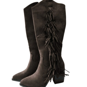 Kozaki damskie Kowbojki na słupku ocieplone zamszowe Brązowe