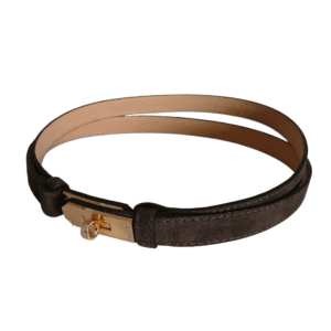 Pasek damski wąski regulowany złota klamra Zamszowy Brązowy 120 cm