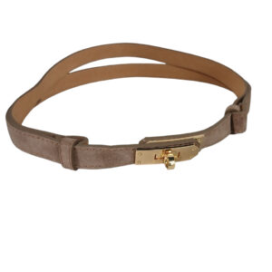 Pasek damski wąski regulowany złota klamra ZAMSZOWY BEŻOWY 120 cm