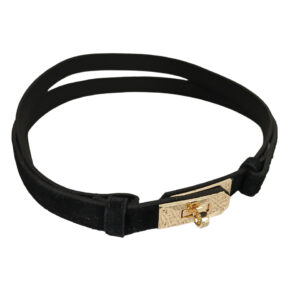 Pasek damski wąski regulowany złota klamra ZAMSZOWY Czarny 120 cm