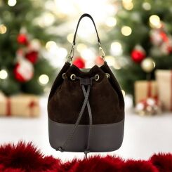 Borse in Pelle Torebka Worek Damska ze skóry zamszowej Brązowa