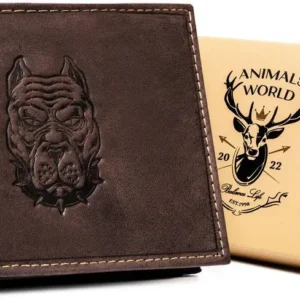 PORTFEL MĘSKI SKÓRZANY WILD Z WIZERUNKIEM PSA N992-CHM CIEMNY BRĄZ