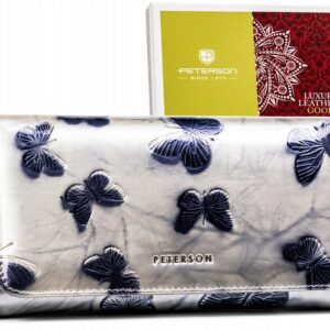 PORTFEL DAMSKI PETERSON SKÓRZANY SREBRNY NIEBIESKI PTN 421077