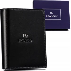 Skórzany portfel męski Rovicky BEZ ZAPIĘCIA RV-7680278-BCA0147 CZARNY