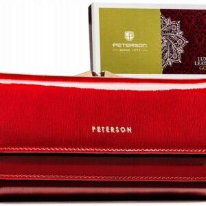 Duży portfel damski ze skóry naturalnej Peterson PTN BC-421028 CZERWONY