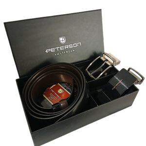 PASEK MĘSKI SKÓRZANY PETERSON DWUSTRONNY DWIE KLAMRY CZARNY/BRĄZOWY 140 CM