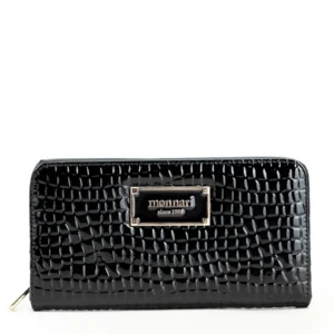 PORTFEL DAMSKI MONNARI SKÓRZANY CZARNY CROCO LAKIEROWANY PUR0180-M20