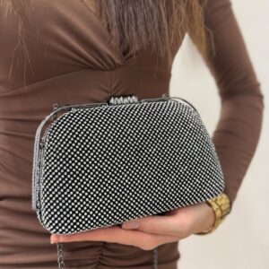 DAMSKA TOREBKA WIZYTOWA CZARNA W SREBRNE KRYSZTAŁKI PUZDERKO Z8122