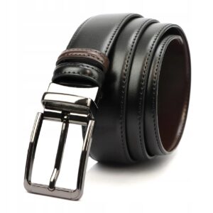 PASEK MĘSKI SKÓRZANY DWUSTRONNY CZARNY/BRĄZOWY BN001-130 CM