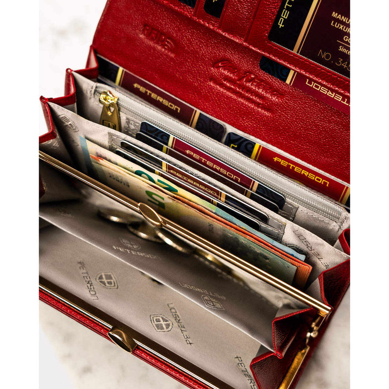 PORTFEL DAMSKI PETERSON SKÓRZANY CZERWONY PTN 42122 - obrazek 3