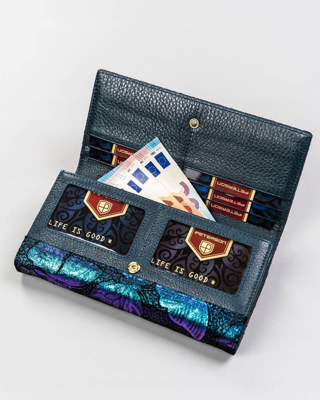 DUŻY PORTFEL DAMSKI HOLOGRAFICZNY WZÓR NIEBIESKI PTN4200-ONBF - obrazek 6