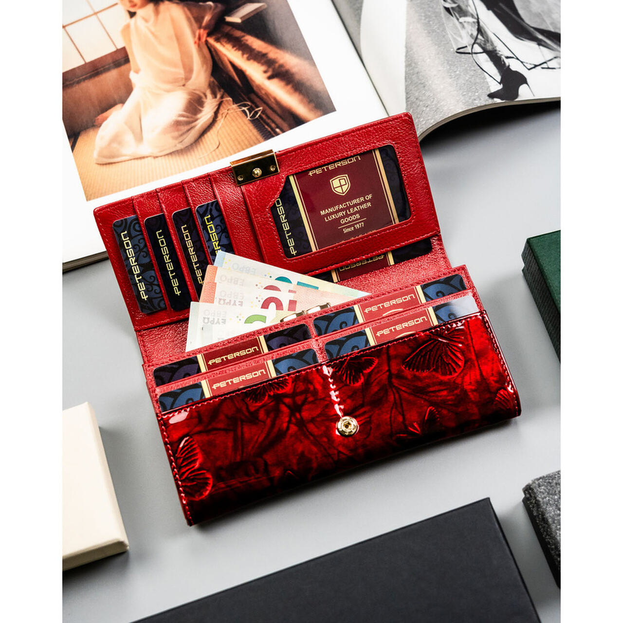 PORTFEL DAMSKI SKÓRZANY CZERWONY PETERSON PTN72401NBF/7107 - obrazek 3