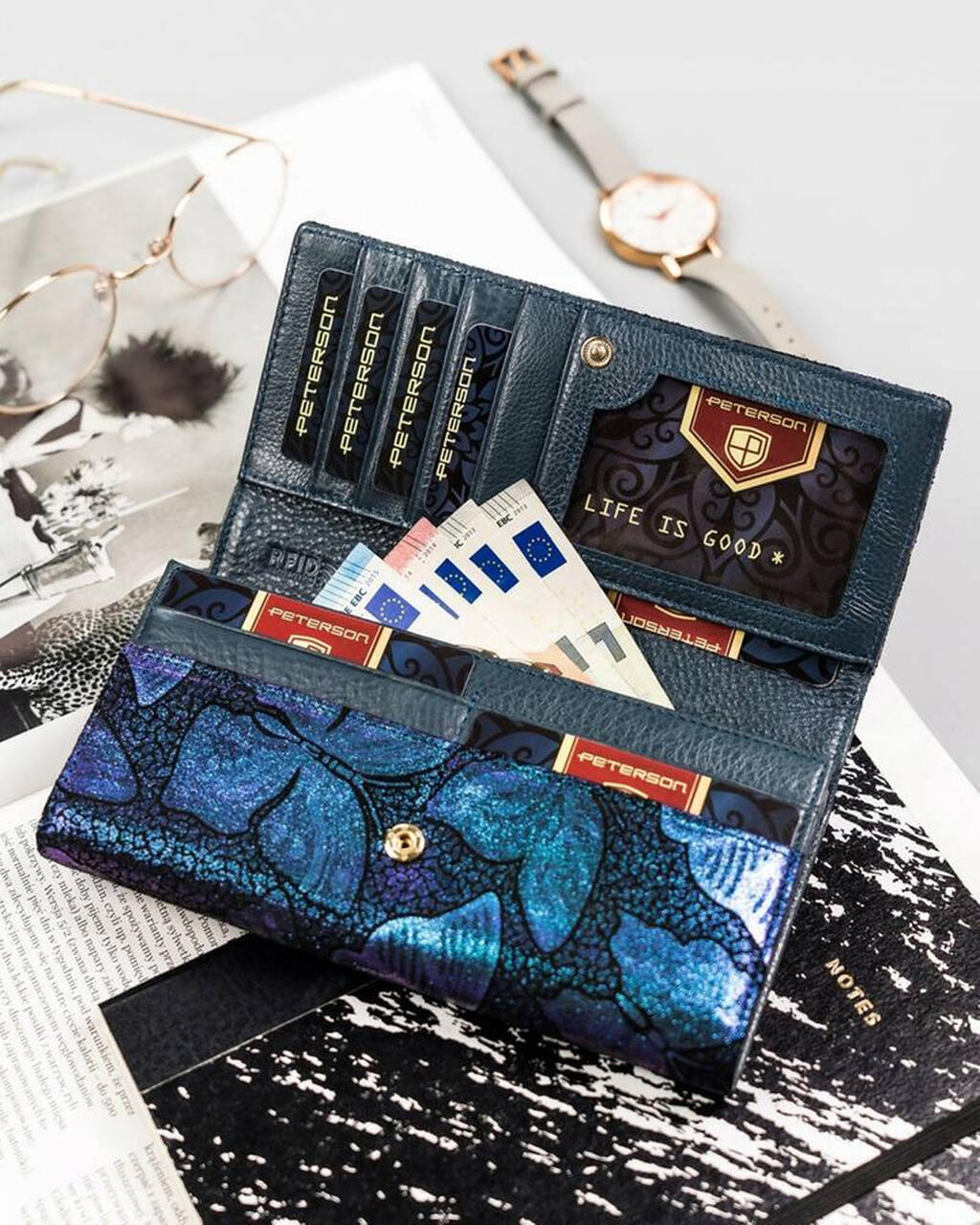 ZIELONY PORTFEL DAMSKI SKÓRZANY PETERSON PTN 421077-MD GREEN - obrazek 4