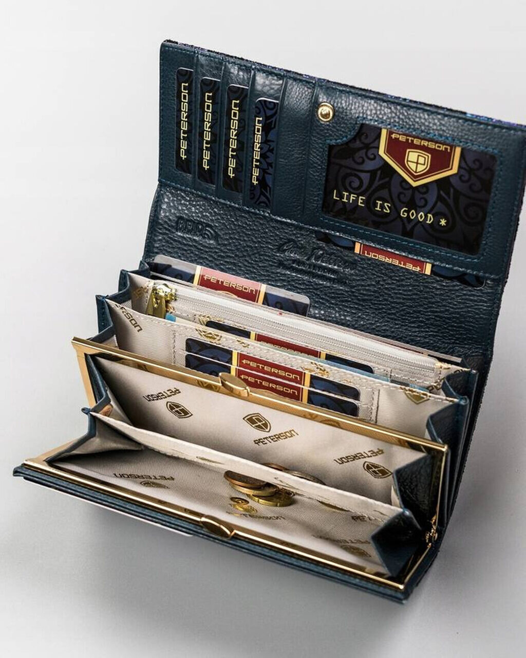 ZIELONY PORTFEL DAMSKI SKÓRZANY PETERSON PTN 421077-MD GREEN - obrazek 3