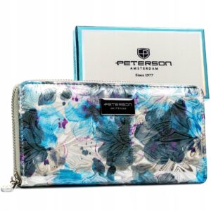 Duży Portfel Damski PETERSON Kwiaty PTN PX25-NPK/4634 BLUE