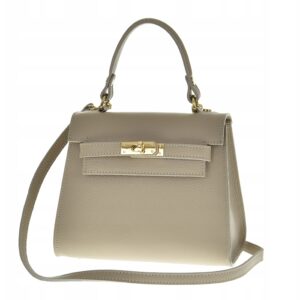 TOREBKA DAMSKA KUFEREK BORSE IN PELLE SKÓRZANA SZARO -BEŻOWY