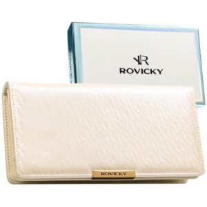 Duży Portfel Damski ROVICKY ECRU Skóra Ekologiczna